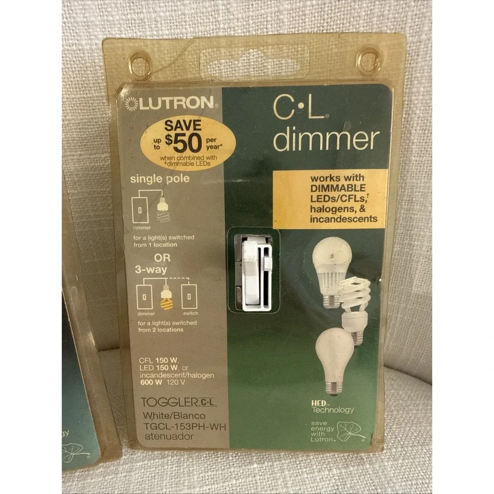 2x Lutron Toggler Dimmer‎ Switch 150-Watt LED 1-Pole/3-Way TGCL-153PH-WH
